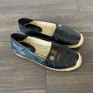 MICHAEL KORS Black Leather Espadrilles